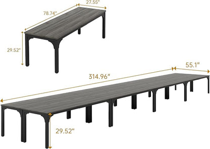 Conference Table, Super Sturdy Large Rectangle Meeting Seminar Table, Long Business Tables, Grey, 8Pcs
