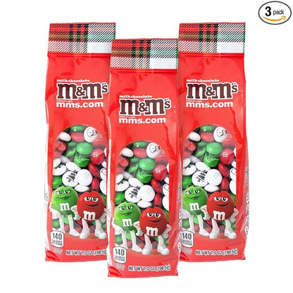 M&M'S WORLD Christmas Candy Gift Bags, 3-pack for Gifts, Holiday Candy Bowls, Party Décor, and Stocking Stuffers