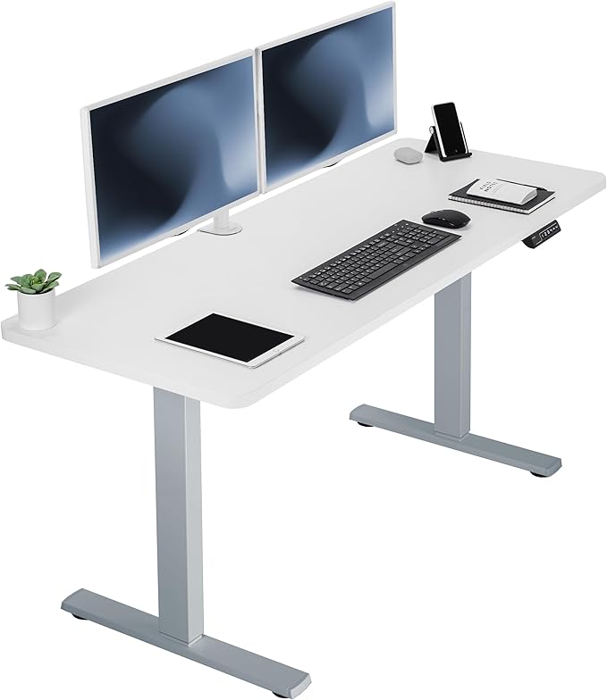 VIVO Electric 60 x 24 in Standing Desk, Memory Height Adjustment, 1B Series, One-Piece White Top, Gray Frame, DESK-KIT-1G6W