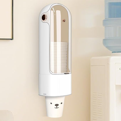 Cup Dispenser, Disposable Cup Holder for 5-7 oz Paper Cups and Plastic Cups, Wall Mount Water Cooler Cup Holder for Bathroom Office Home Gym, Pull Type Water Cup Dispenser with Clear Window - White