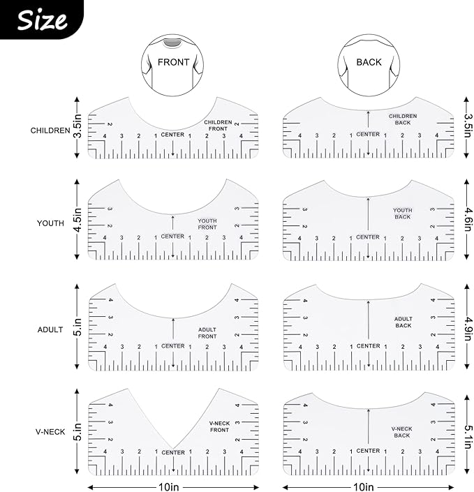 12pcs Tshirt Ruler Guide for Vinyl Alignment, T Shirt Measurement Accessories Tools for Cricut Heat Press & Cameo & HTV Transfer Vinyl, Stocking Stuffers Gifts for Women，Christmas Gifts for Mom