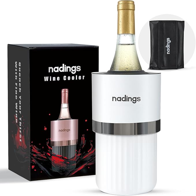 Wine Chiller for 750ml Bottles | Portable & Iceless, Keeps Wine/Champagne/Beer Cold 6+ Hours | Vacuum Insulated Stainless Steel | Ideal for Outdoor, Parties & Gifts – White