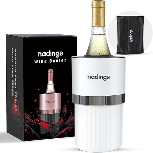 Wine Chiller for 750ml Bottles | Portable & Iceless, Keeps Wine/Champagne/Beer Cold 6+ Hours | Vacuum Insulated Stainless Steel | Ideal for Outdoor, Parties & Gifts – White