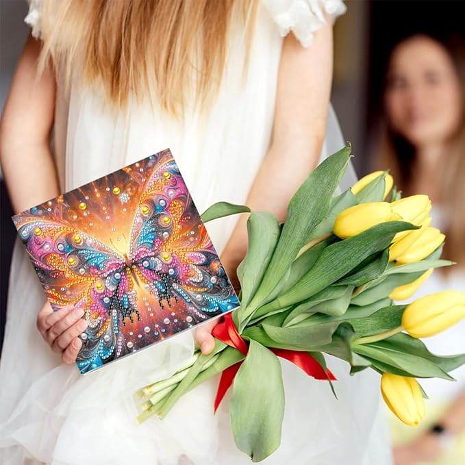6pcs DIY Butterfly Diamond Art Painting Greeting Cards Kit, Rhinestone Art Holiday Birthday Card Set with Envelopes, DIY Festival Craft for Girlfriend, Christmas Valentine Gift Making Supplies