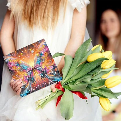 6pcs DIY Butterfly Diamond Art Painting Greeting Cards Kit, Rhinestone Art Holiday Birthday Card Set with Envelopes, DIY Festival Craft for Girlfriend, Christmas Valentine Gift Making Supplies
