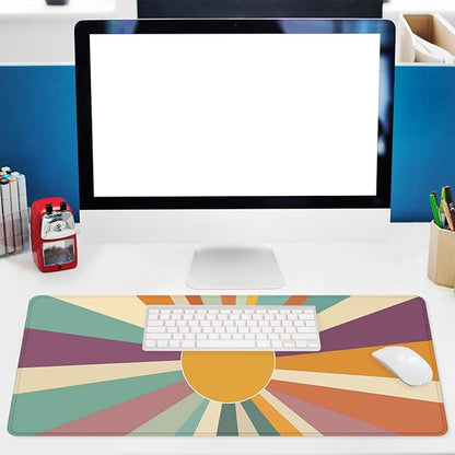 Boho Desk Pad Mouse Pad Colorful Mid Retro Sunburst Aesthetic XL Mouse Pad Large Mousepad Extended Laptop Keyboard Mat Gaming Desk Pad Mouse Mat 31.5"x11.8"