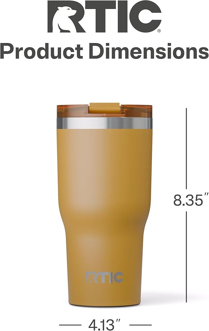 RTIC 30oz Essential Tumbler with Lid, Ceramic Lined, Insulated, Stainless Steel, Metal, Double Wall Vacuum-Insulation, Travel Cup for Iced Coffee, Tea, Hot and Cold Drink, Harvest
