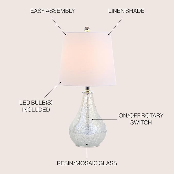 JONATHAN Y JYL1024B Mona 20.5" Mini LED Table Lamp, Modern, Contemporary, Elegant, Office, Living Room, Family Room, Dining Room, Bedroom, Hallway, Foyer, Mosaic White
