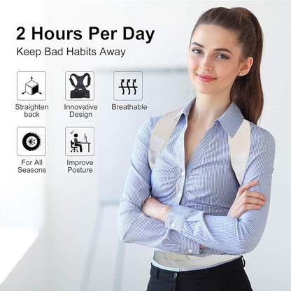 Thoracic Back Brace Posture Corrector - Magnetic Support for Neck Shoulder Upper and Lower Back Pain Relief - Perfect Posture Brace for Cervical Lumbar Spine - Fully Adjustable Belt (Beige, XX-Large)
