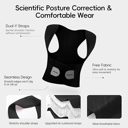 babaka Posture Corrector for Women, Invisible Lightweight Adjustable Back Brace for Upper and Lower Back Pain Relief, Hunchback, Hump, Scoliosis, Thoracic, Spine Corrector Under Clothes (Black, Large, Waist: 35''-42'')