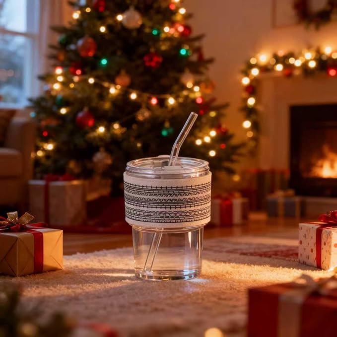13oz/400ml Glass Water Tumbler with Straw and Lid Sealed Carry On Thick Wall Iced Coffee Cup Glass Cup for Water, Iced Tea Fruit Juice Etc (WTS)