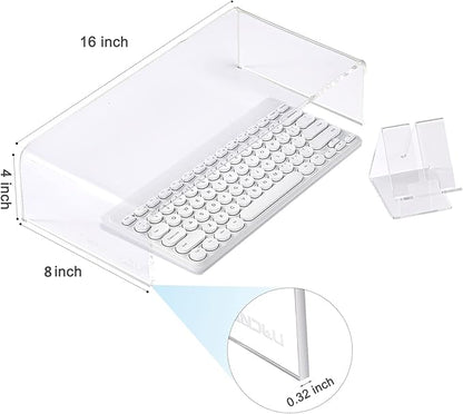 Premium Acrylic Monitor Stand | Clear Laptop Riser for Desk, Office and Home | Computer Stand for TV, Printer, and More | 16" L x 8" W x 4" H with Bonus Phone Stand