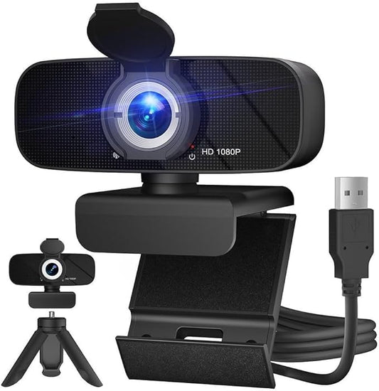 RUWBY Webcam with Built-in Microphone and Rotatable Tripod, Video and Wide Angle Camera, Privacy Cover (2K Webcam with USB Cable)