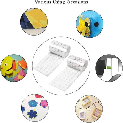 400pcs (200 Pair Sets) 15mm Diameter Sticky Back Hook, Self Adhesive Dots Loop Tapes for DIY Crafts Office Classroom (White)