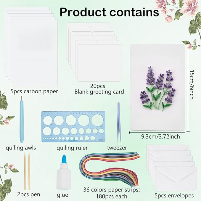 WEBEEDY 20 Sets Paper Quilling Kit for Adults Beginners 5 Styles Flower Quilling Greeting Card Making Kit with Instruction DIY Unique Flowers Cards for Valentine's Day Wedding New Year's Day