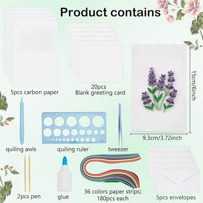 WEBEEDY 20 Sets Paper Quilling Kit for Adults Beginners 5 Styles Flower Quilling Greeting Card Making Kit with Instruction DIY Unique Flowers Cards for Valentine's Day Wedding New Year's Day