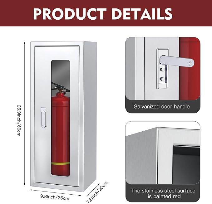 Fire Extinguisher Cabinet ,Wall Mount Fire Extinguisher Box ,Surface Mounted, 25-9/16" H x 9-13/16" W x 6-7/8" D Heavy Duty Fire Extinguisher Mount Stainless Steel (Stainless Steel Color)