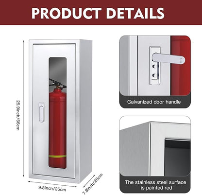 Fire Extinguisher Cabinet ,Wall Mount Fire Extinguisher Box ,Surface Mounted, 25-9/16" H x 9-13/16" W x 6-7/8" D Heavy Duty Fire Extinguisher Mount Stainless Steel (Stainless Steel Color)