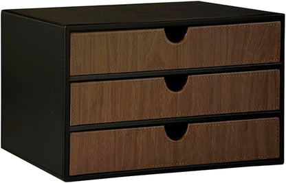 UnionBasic Document Organizer, 3-Drawer File Cabinet Document Storage Box, Office Desktop Filing Organizer, Black with Wood Grain Drawers
