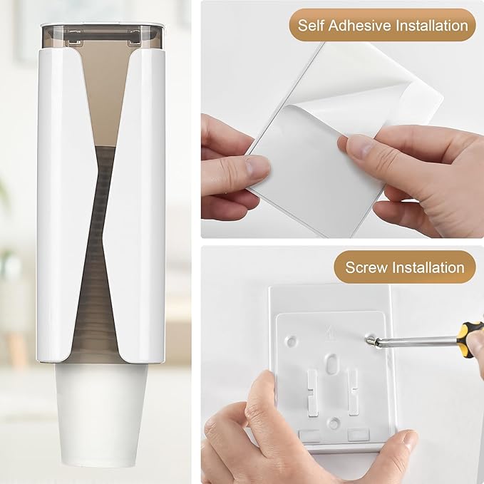 Cup Dispenser, Wall Mounted Mouthwash Cup Dispenser Fit 3oz-5oz Disposable Cups, Pull Type Water Cooler Cup Holder for Bathroom Office Gym School -White