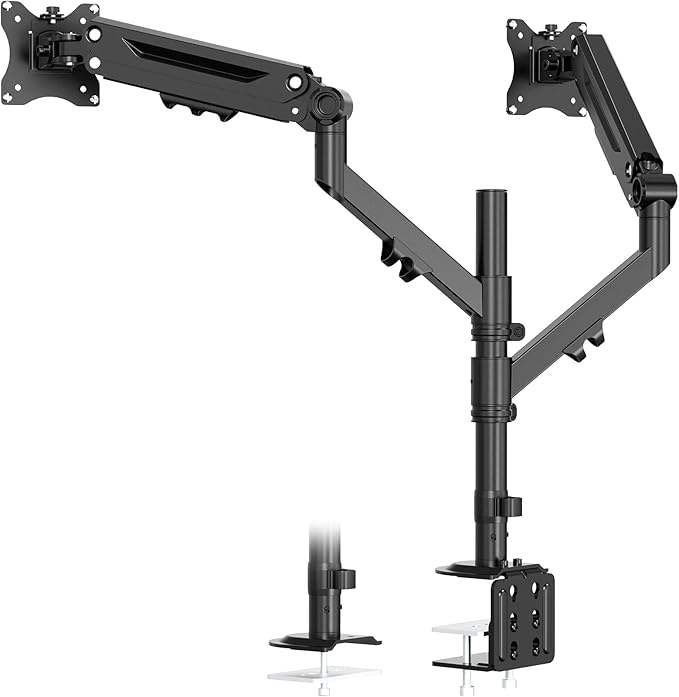 Dual Monitor Mount for 17 to 40 inches, Holds up to 26.4 lbs, Monitor Desk Arms for 2 Monitors Vertical/Parallel Placement, with Clamp/Grommet Base, VESA Mount 75/100 mm