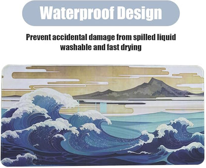 Large Sea Wave Mouse Pad, Blue Anime Desk Mat,Extended Non-Slip Keyboard Mousepad Office Desk Pad 23.6" x 11.8" Gaming Mouse Pads Desktop Protector for Office and Home