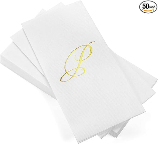 AH AMERICAN HOMESTEAD Disposable Hand Towels for Bathroom - Guest Bathroom Essentials -Bathroom Paper Towels for Guests - Monogrammed Disposable Napkins - Wedding Napkins in Paper Towel Tray (Gold, P)