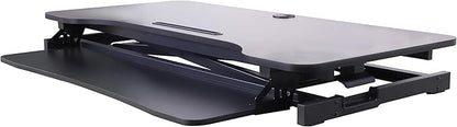 Rocelco 43" Height Adjustable Standing Desk Converter with Anti Fatigue Floor Mat - Tall Stand Up Tabletop Riser and Tablet Slot - Computer Workstation - Deep Keyboard Tray - Black (R VADRB-43-MAFM)