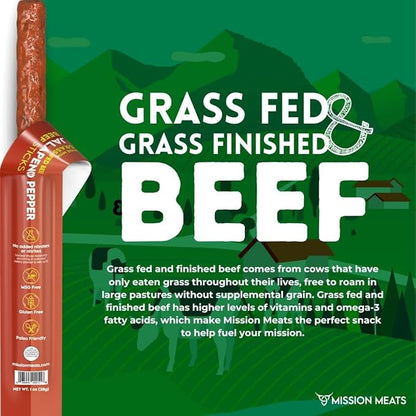 Mission Meats Beef Sticks – 100% Grass Fed & Pasture Raised, Sugar Free, Individually Wrapped Healthy Snacks, Whole 30 & Paleo Friendly, Jalapeno 1oz (Pack of 24)