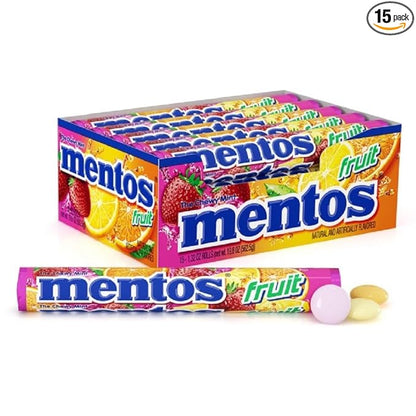 Mentos Holiday Chewy Candy Mint Roll, Fruit, Candy for Christmas Stocking Stuffers for Adults & Kids, Party, Concessions, Office, Non-Melting, 14 Count (Pack of 15) - Packaging May Vary