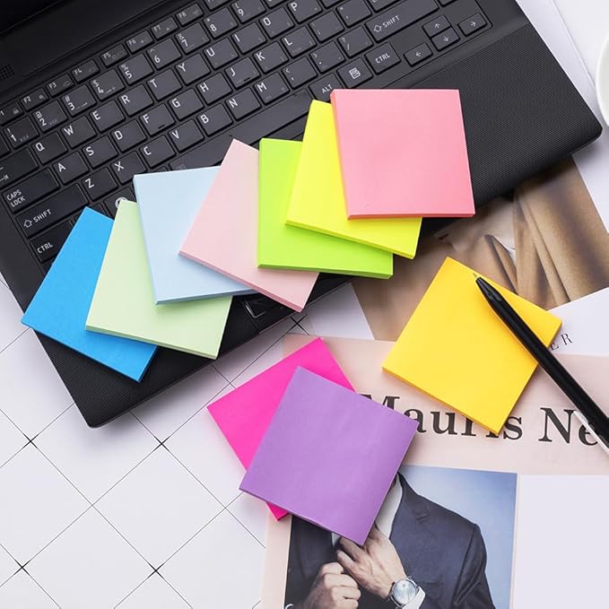(20 Pads) Sticky Notes 3x3 in Post Bright Stickies Colorful Super Sticking Power Memo Pads, Strong Adhesive