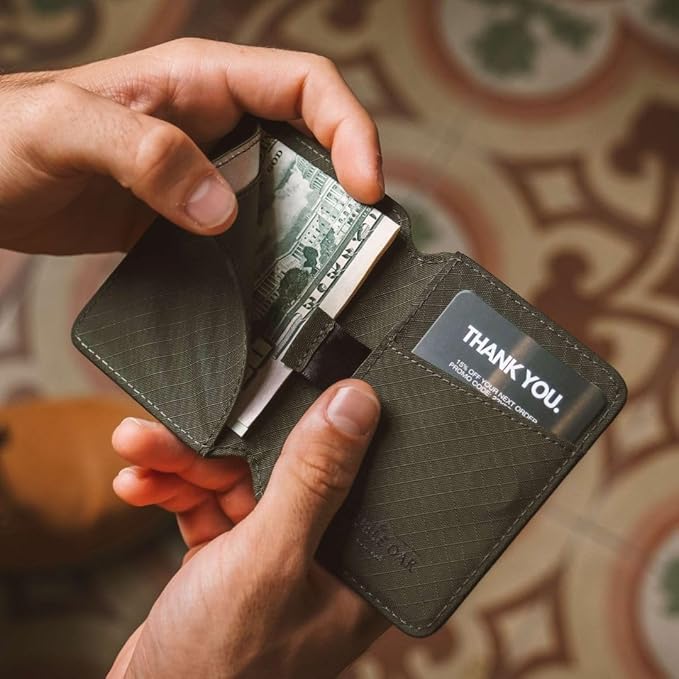 CLOUD Wallet Slim Minimalist — Magnetic Closure, Lightweight Design, Quick Access Pull Tab - Top Grain Leather Front Pocket Wallet (Ripstop Moss)