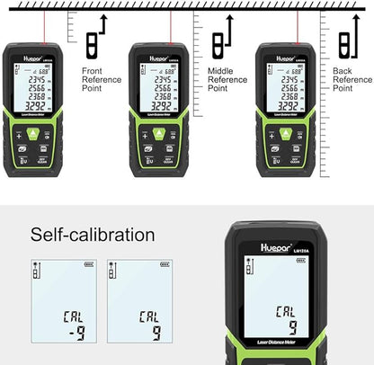 Huepar Laser Distance Meter 393Ft with Li-ion Battery & Electric Angle Sensor, Backlit LCD Laser Measure M/in/Ft with High Accuracy Multi-Measurement Modes, Pythagorean, Distance, Area&Volume
