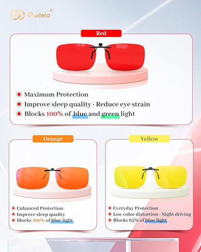 Goiteia Red Clip on Blue Light Blocking Glasses for Sleep-Block Blue & Green Light-Fast and Sound Sleep/Relieve Eye Strain