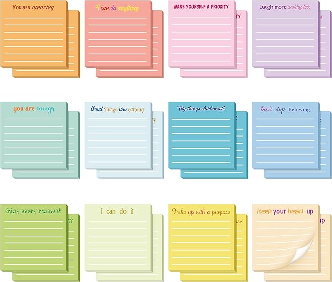 Yinder 24 Pcs Inspirational Sticky Notes Christmas Stocking Stuffers Motivational Sticky Notes Pad Employee Appreciation Gift Bulk for Teacher Nurse Coworker Office 3 x 3'' (Inspirational,Light Color)
