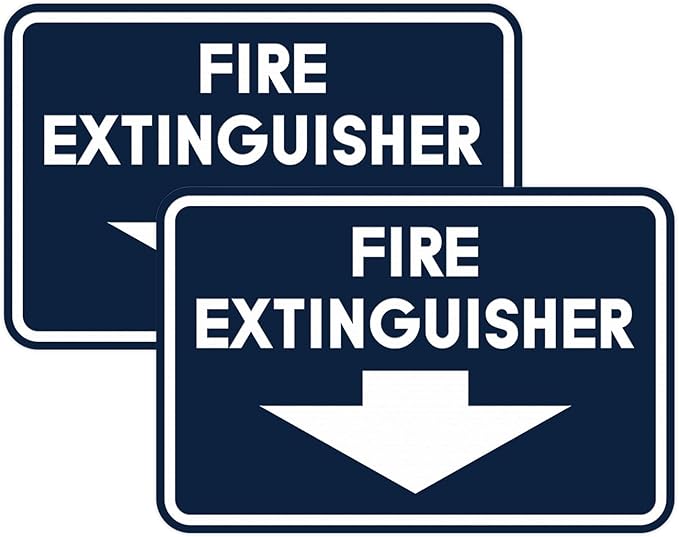 Signs ByLITA Classic Framed Fire Extinguisher (Navy Blue/White) - Medium 2 Pack