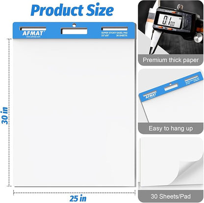 AFMAT Chart Paper, 25 in x 30 in Sticky Easel Pads, Large Chart Paper for Teachers, Ink Bleed-Through Resistant Flip Chart Paper for Office/Classroom/Whiteboard/Wall/Windows, 30 Sheets/Pad, 12 Pads
