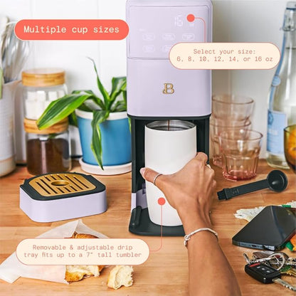 Beautiful Single Serve Coffee Maker with Built-In Burr Grinder, Hot or Iced, Pod-Free, 6 Brew Sizes, 3 Strengths, Touch Display, Reusable Filter, 64oz Reservoir, Slim Design (Lavender)