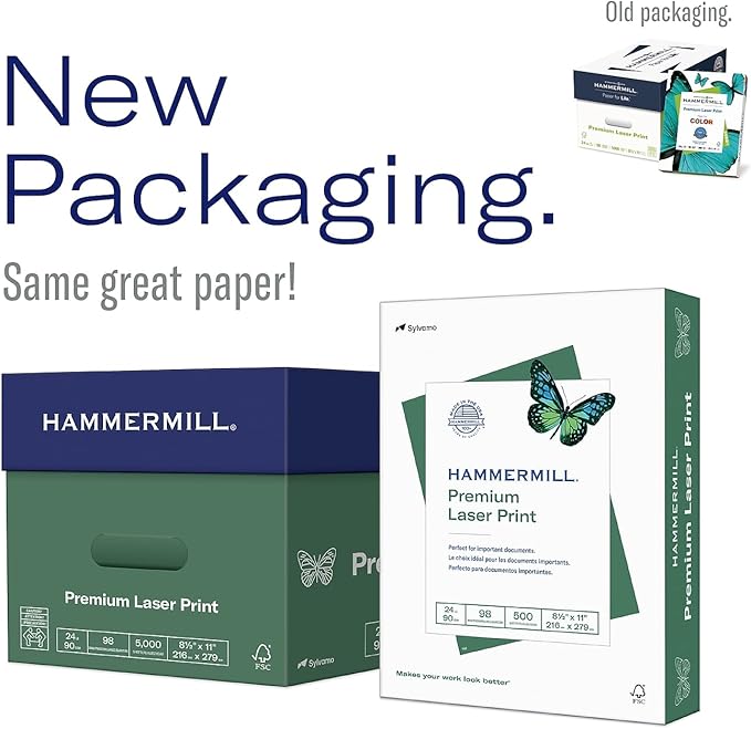 Hammermill Printer Paper, Premium Laser Print 24 lb, 8.5 x 14-1 Ream (500 Sheets) - 98 Bright, Made in the USA, 104612