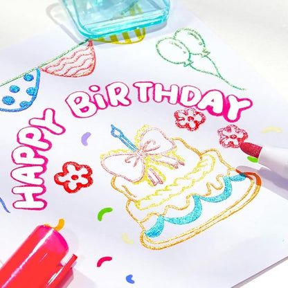 Marker Pen for Highlight Self-Outline Metallic, Double Line Magical Pens for Adult Coloring Books, Color Glitter Markers for Adults, Back to School Supplies for Kids, Toddler Gifts (8)