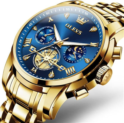 OLEVS Men Silver Watches,Men's Stainless Steel Chronograph Watch,Man Analog Quartz Big Face Male Watches Luxury Waterproof Roman Numeral Dress Diamond Relojes para Hombre