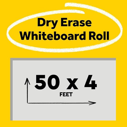 Post-it Dry Erase Whiteboard Film Surface for Walls, Doors, Tables, Chalkboards, Whiteboards, and More, Removable, Stain-Proof, Easy Installation, 50 ft x 4 ft Roll (DEF50X4)