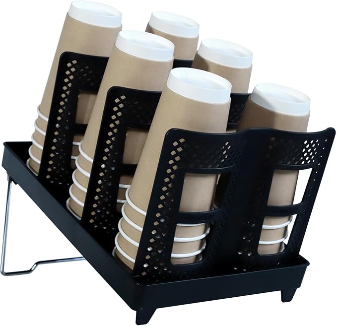 Coffee Cup Holder - Lid Rack Disposable Paper Cup Dispenser 6 Slot Countertop Cup Organizer for Coffee Station, Kitchen, Bar, Office, Restaurant