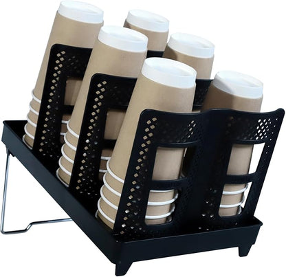 Coffee Cup Holder - Lid Rack Disposable Paper Cup Dispenser 6 Slot Countertop Cup Organizer for Coffee Station, Kitchen, Bar, Office, Restaurant