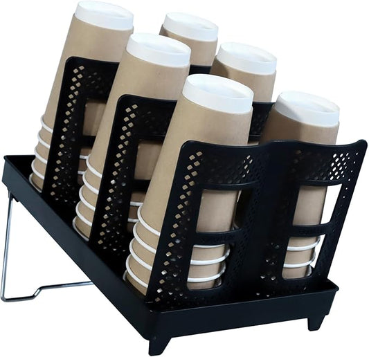 Coffee Cup Holder - Lid Rack Disposable Paper Cup Dispenser 6 Slot Countertop Cup Organizer for Coffee Station, Kitchen, Bar, Office, Restaurant