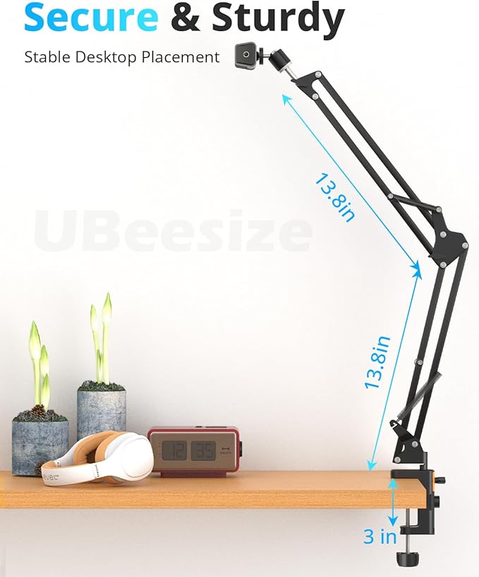 UBeesize Overhead Phone Mount, Flexible Webcam Arm with Phone Holder and Ball Head, Overhead Tripod for Phone Drawing Live Streaming Cooking Flat Photography