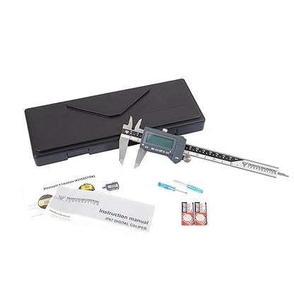 PEC Tools Bluetooth Digital Caliper, 6 Inch/150mm Industrial-Grade Stainless Steel Caliper, IP67 Waterproof & Oil-Resistant, Auto Power-Off, Inch/MM/Fraction Modes, Wireless Data Transfer