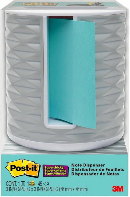 Post-it Note Dispenser with Post-it Pop-up Notes, White Base with Grey Geometric Pattern, 1 Aqua Splash 3 in. x 3 in. Super Sticky Note Pad, Classroom or Office Supplies