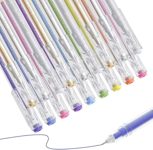 12 Colors Gel Pens for Adult Coloring Books – Fine Tip Gel Markers for Drawing, Journaling, Art, School Supplies (High Gloss Colors)
