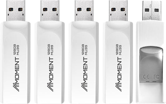 MMOMENT 128GB (5 Pack) MU39 USB Flash Drive– USB 3.2 Retractable Thumb Drive with Sliding Connector, Up to 100MB/s Read, 30MB/s Write – Plug & Play Memory Stick for PC, Mac, TV, Car